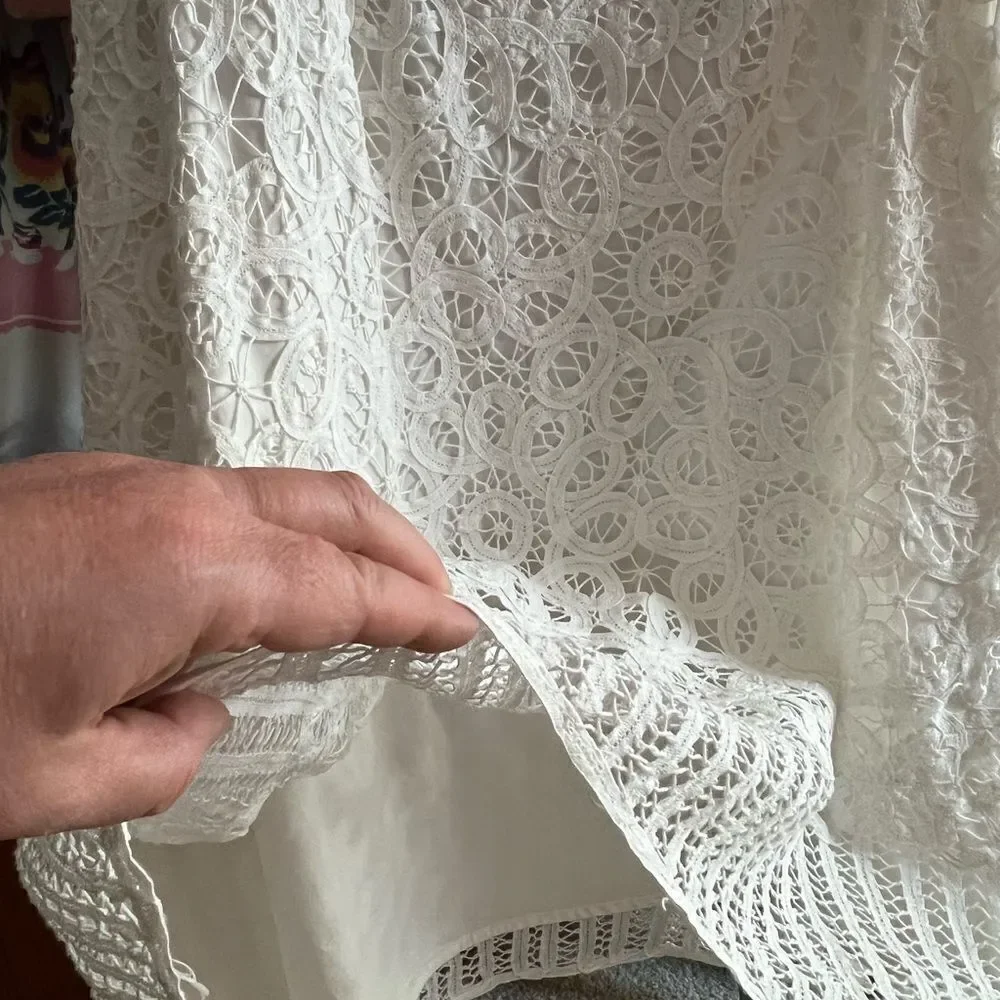 Apt. 9‎ boho white cotton straight skirt with eyelet lace overlay women’s size 8